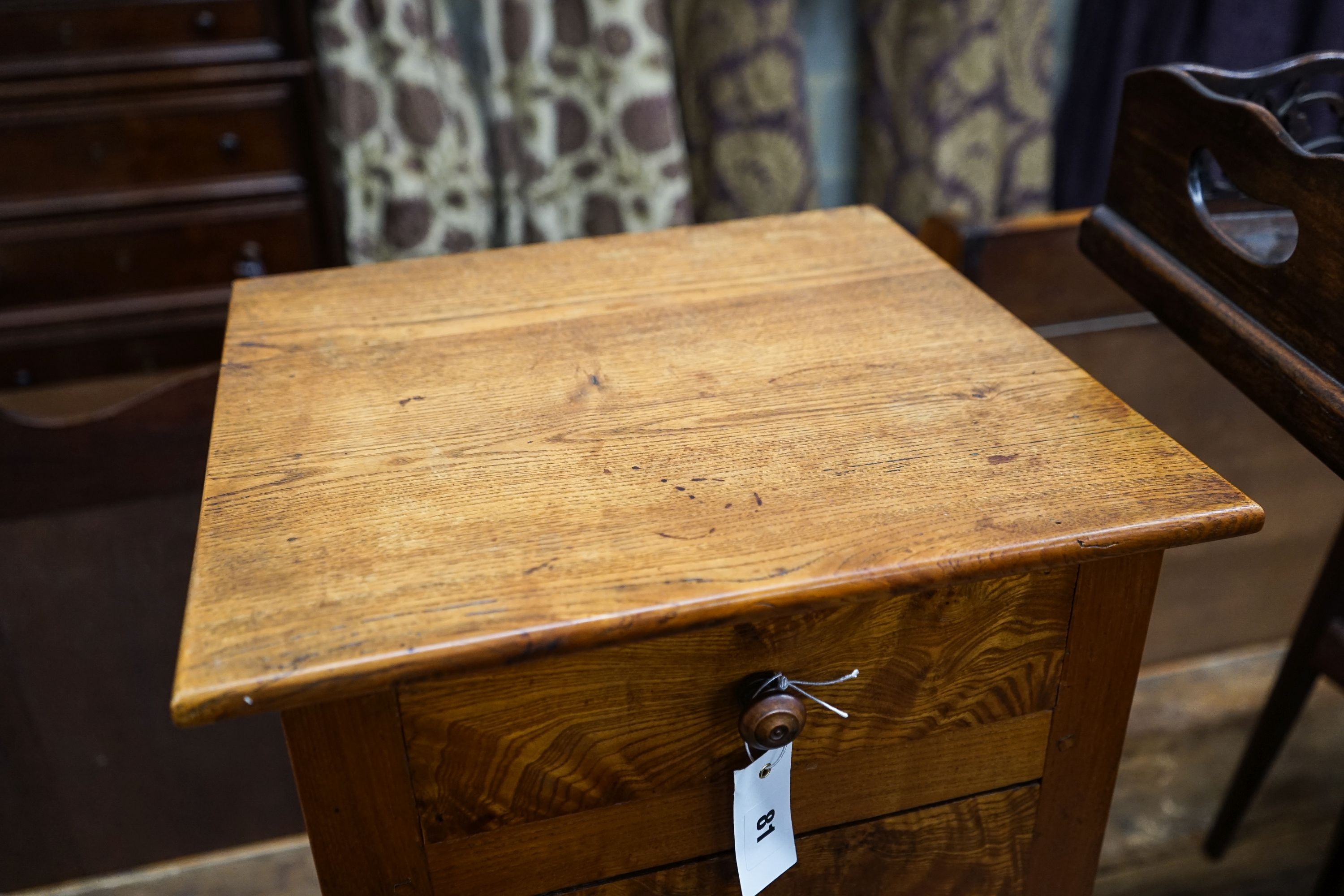 A 19th century French ash bedside cabinet, width 38cm, depth 37cm, height 80cm